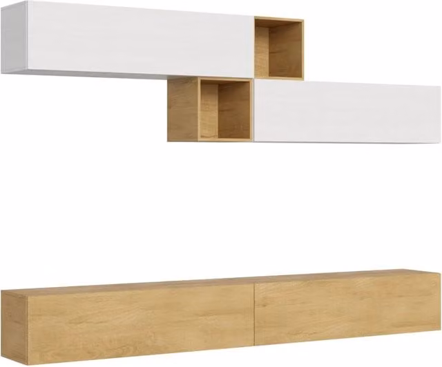 Composizione parete soggiorno moderna Itamoby A110 bianca opaca L: 308 cm, P: 39,2 cm, H: 40 cm