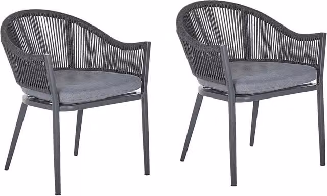 Set di 2 Sedie da Giardino BELIANI in Alluminio Verniciato Grigio con Cuscini e Braccioli Design Moderno
