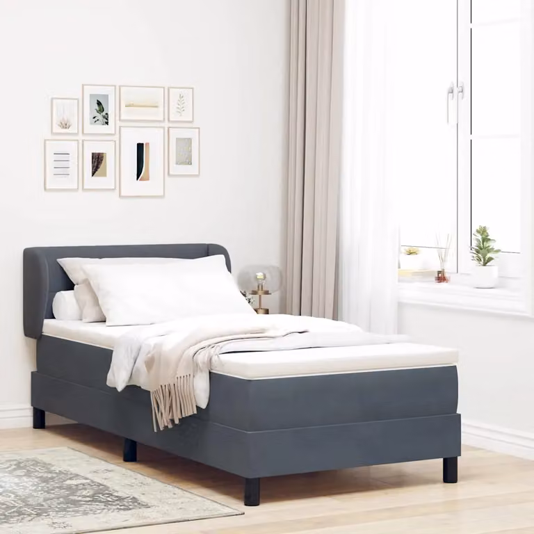 Letto a molle con testiera vidaXL in velluto grigio, L/P/H: 90 x 200 cm
