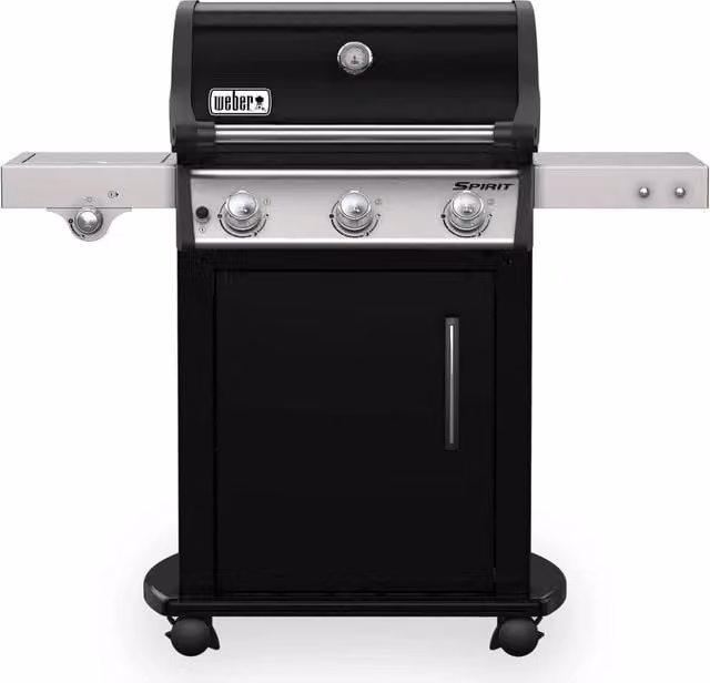 Barbecue a gas Weber Spirit E-325 GBS in acciaio nero e argento con bruciatore laterale, rack di riscaldamento e ruote girevoli
