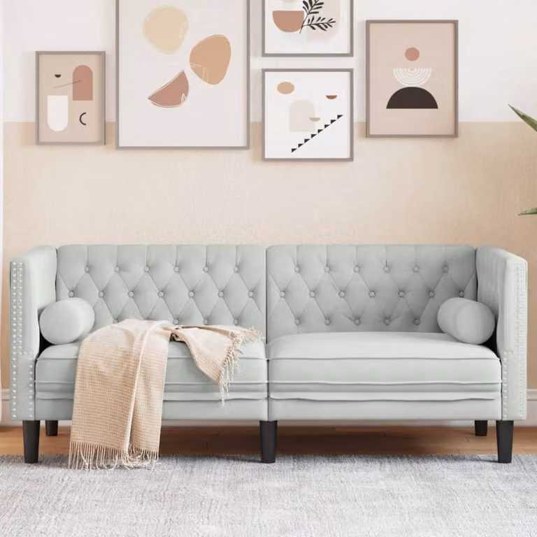 Divano Chesterfield vidaXL a 2 posti in velluto grigio con cuscini inclusi