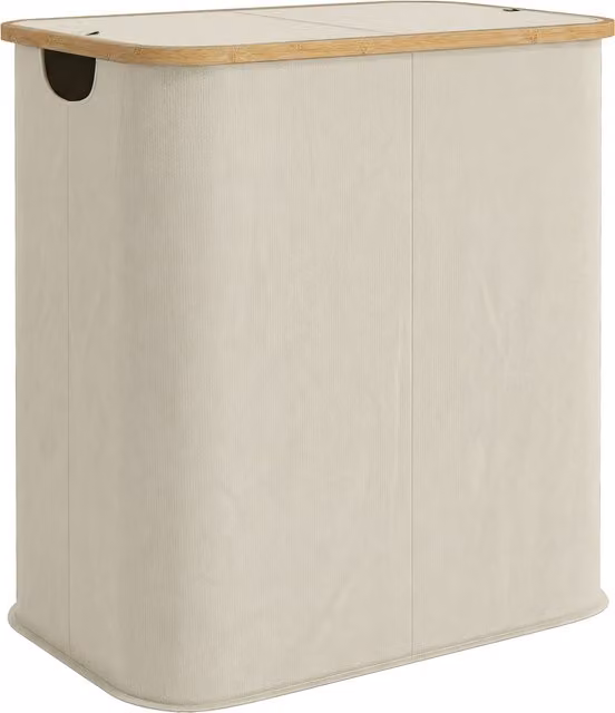 Cesto portabiancheria HOMCOM da 80L a 2 sezioni con coperchio in tessuto non tessuto e bambù, Beige, L: 54 cm, P: 34 cm, H: 58.5 cm