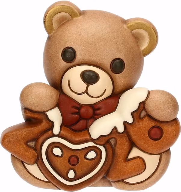 Decorazione Teddy Buon Anno 2026 in ceramica THUN marrone