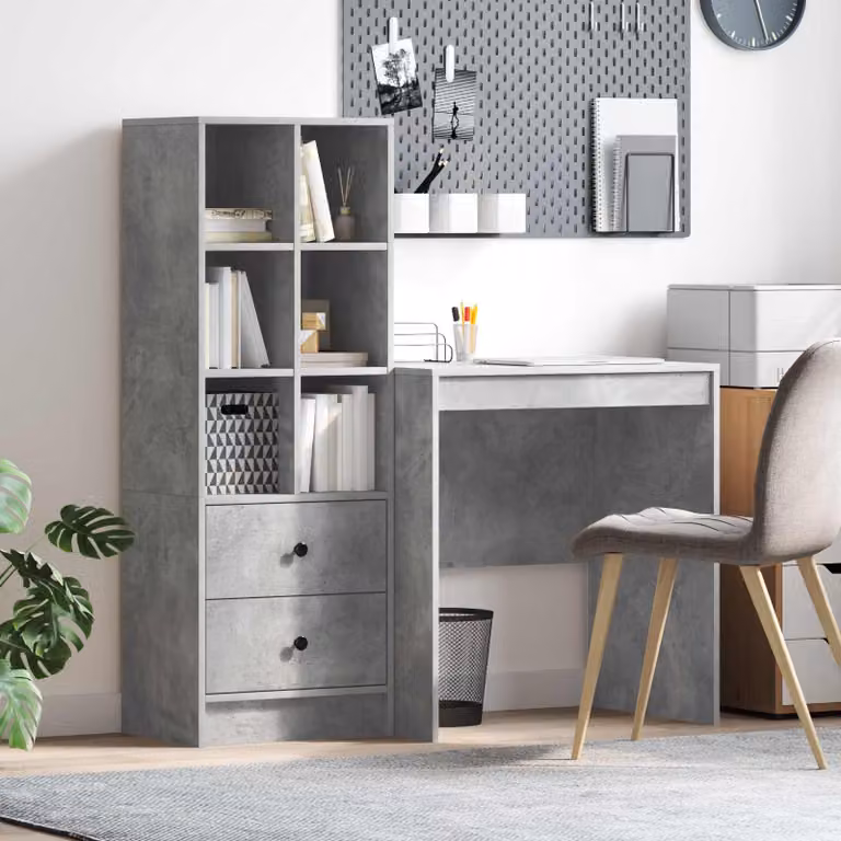 Set di 2 Scrivanie moderne vidaXL con scaffale in MDF laminato, Grigio, L 115,5 x P 50 x H 127 cm