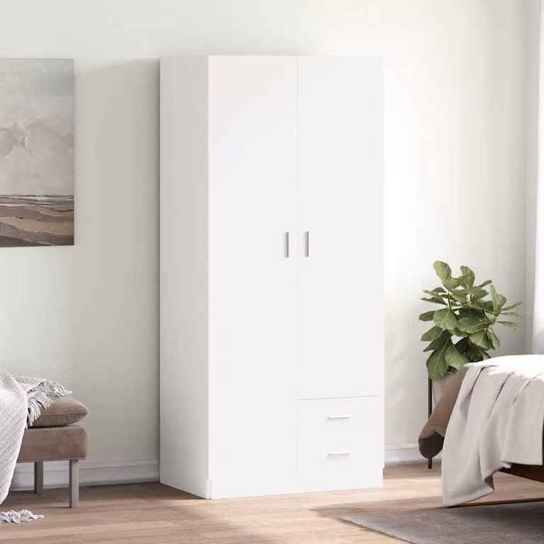 vidaXL Armadio Moderno Bianco con Cassetti Integrati in Legno e MDF L: 80 cm, P: 52 cm, H: 180 cm
