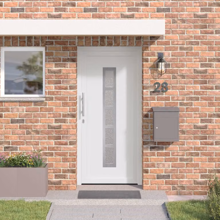 Porta Frontale Moderna vidaXL in PVC Bianco con Inserti in Vetro L: 98 cm, H: 200 cm