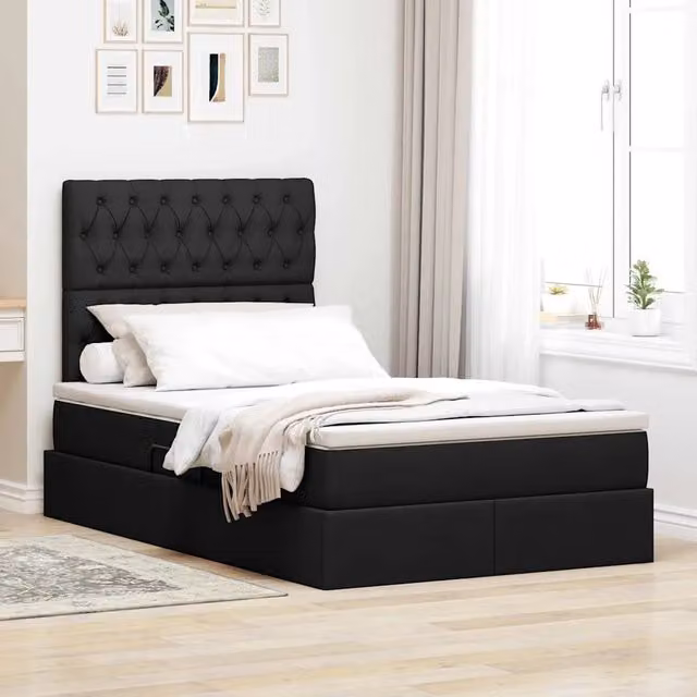 vidaXL Letto con contenitore, illuminazione LED e porta USB, Nero, L/P/H: 120 x 200 x 204 cm