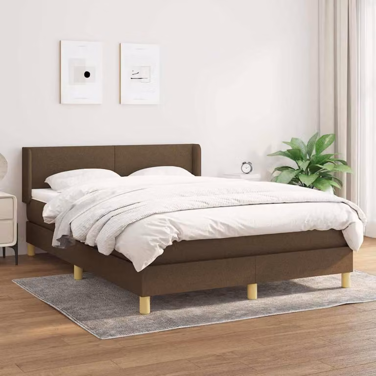 vidaXL Giroletto a Molle con Materasso Ibrido in Tessuto Marrone e Bianco L/P/H: 200 x 140 x 88 cm