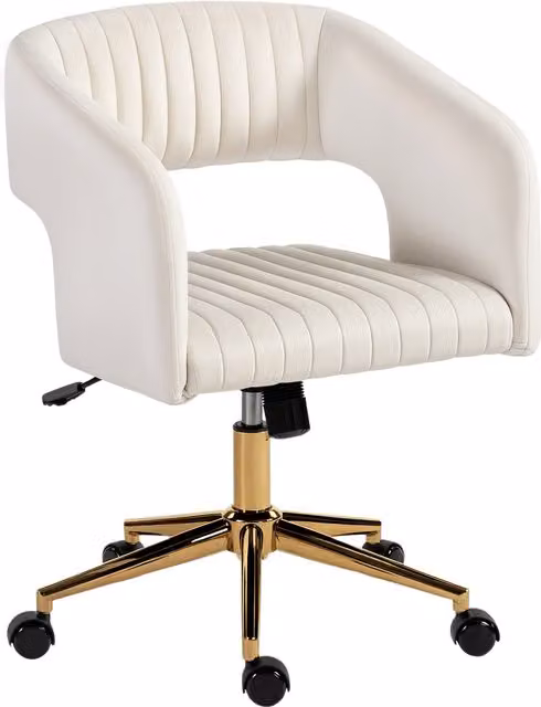 Sedia da scrivania girevole HOMCOM in velluto bianco crema con regolazione in altezza e funzione di inclinazione