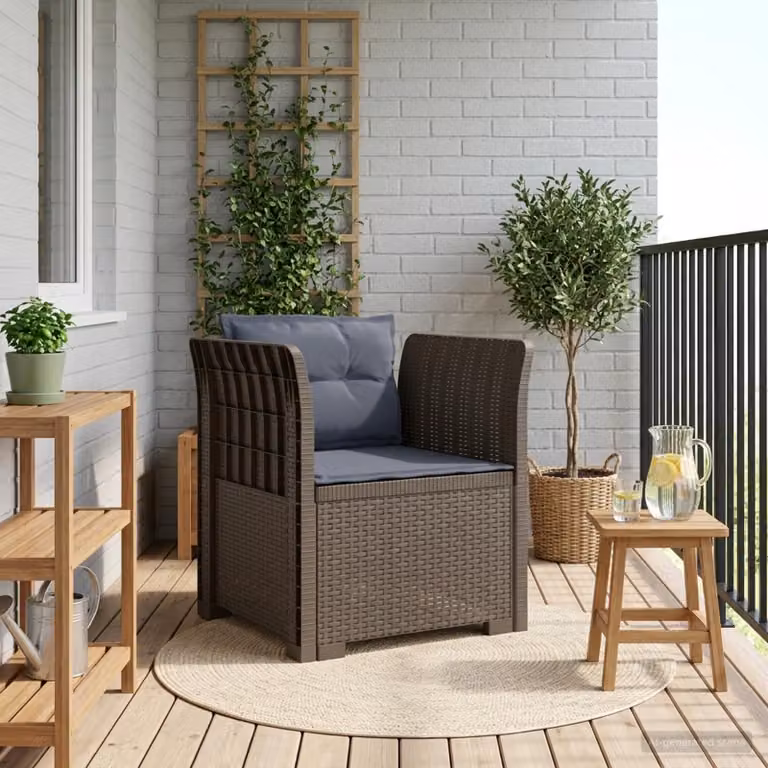 Poltrona singola vidaXL in rattan sintetico con cuscini, colore grigio chiaro, ideale per giardino e terrazzo