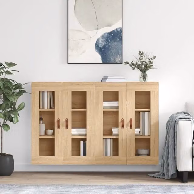 Set di 2 armadietti da parete vidaXL con ante in vetro e finitura rovere marrone per bagno in stile moderno