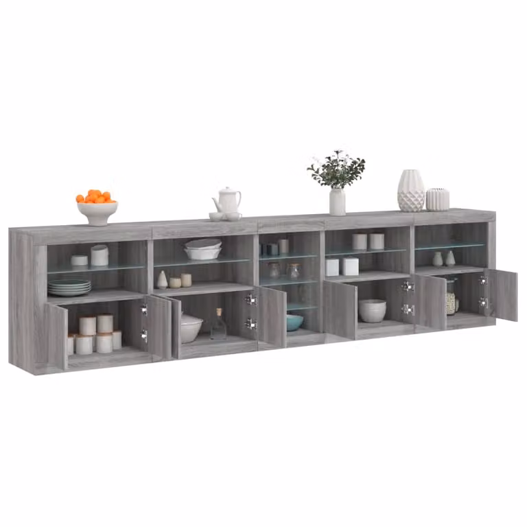 Credenza moderna vidaXL con luci LED Grigio Sonoma L: 283 cm, P: 37 cm, H: 67 cm