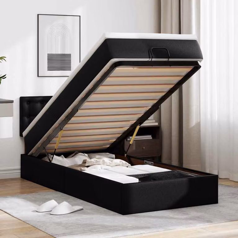 Letto Pouf vidaXL con Materasso in Similpelle Nero L: 90 cm, P: 200 cm, H: 88 cm