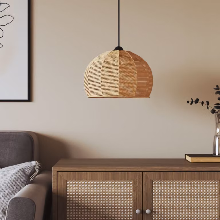 Paralume da Soffitto Round Boho vidaXL in Metallo e Carta, Colore Beige e Marrone, Ø: 36 cm, H: 26 cm