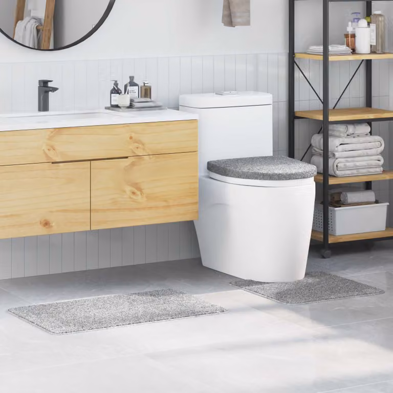 Set di 3 tappetini antiscivolo per il bagno vidaXL, grigio, lavabili in lavatrice