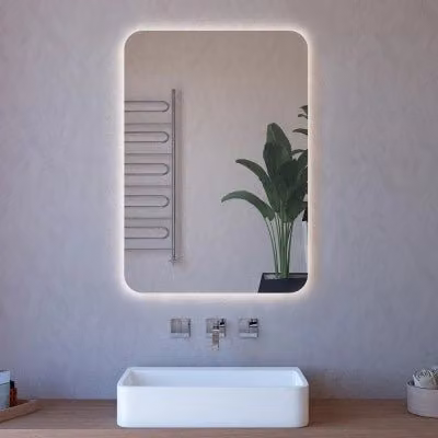 Specchio da bagno rettangolare con illuminazione perimetrale LED, reversibile, L: 100 cm, H: 70 cm