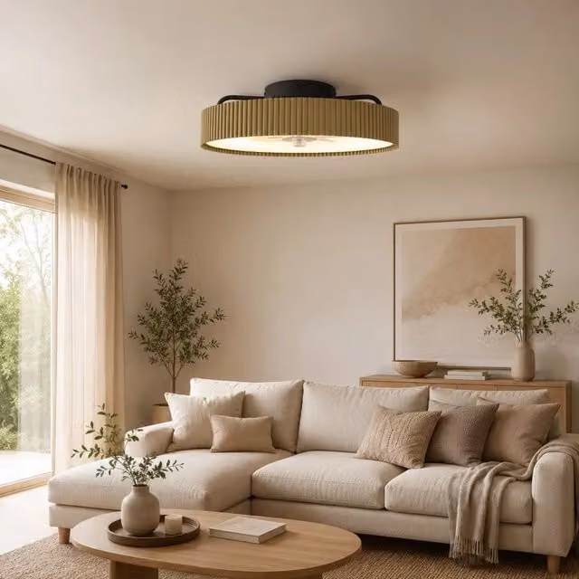 Ventilatore da soffitto con luce LED e telecomando THOMSON ALMA beige e trasparente