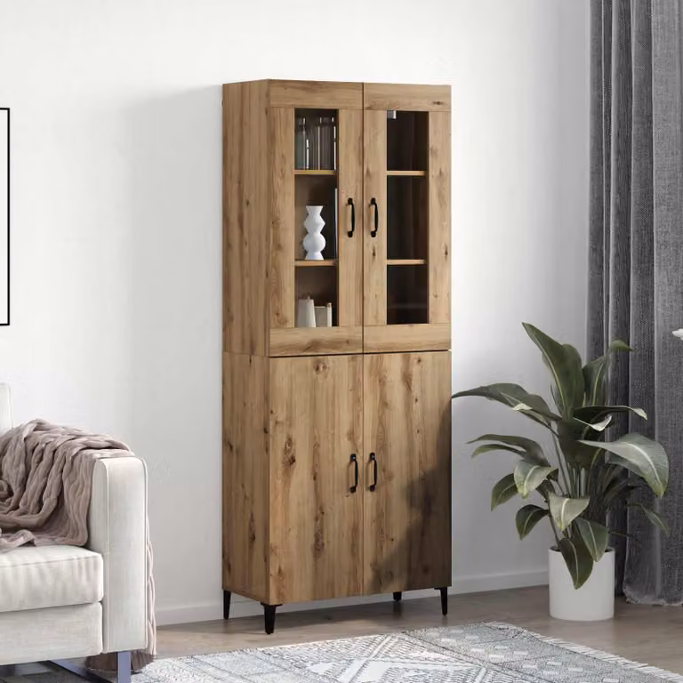 Set di 2 credenze moderne vidaXL in rovere e legno, colore beige e marrone, L/P/H: 69,5 x 34 x 180 cm