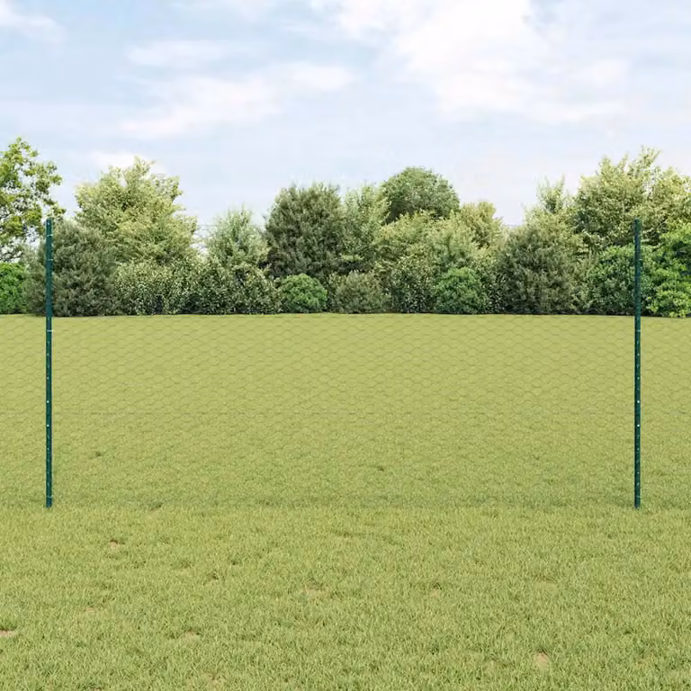 Recinzione esagonale con pali vidaXL in acciaio e PVC verde, L: 50 cm, H: 1,2 m