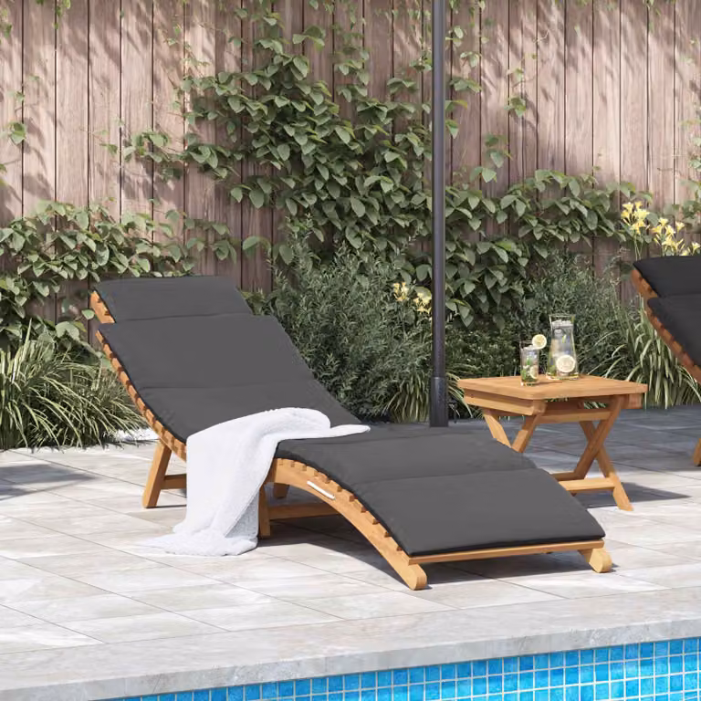 vidaXL Lettino da Giardino in Legno di Teak con Cuscino Marrone L: 198 cm, P: 55 cm, H: 58,5 cm