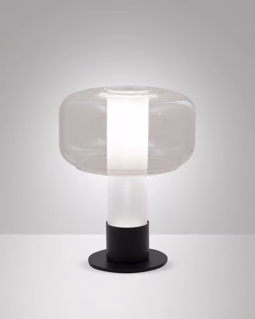Lampada da Tavolo Flick Fabas Trasparente con Struttura in Metallo e Vetro, Dimmerabile al Tocco, Attacco E14 15W, IP20