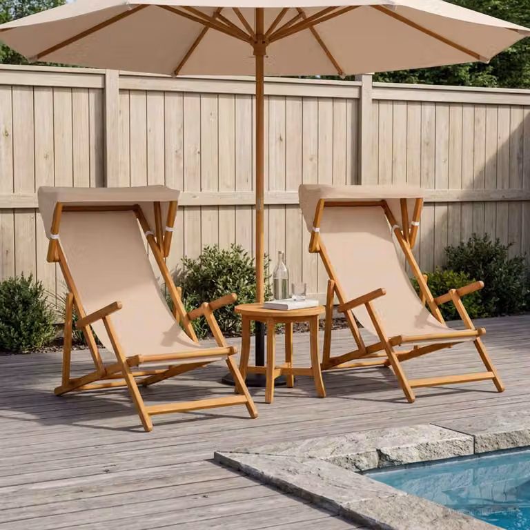 Set di 2 lettini prendisole vidaXL in legno di eucalipto massello oliato con schienale regolabile e tessuto resistente ai raggi UV colore tortora