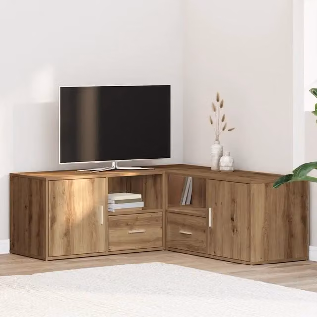 Mobile Angolare Moderno vidaXL in Legno e MDF Colore Rovere Marrone con Cassetti e Ante con L: 200 cm, P: 40 cm, H: 45 cm