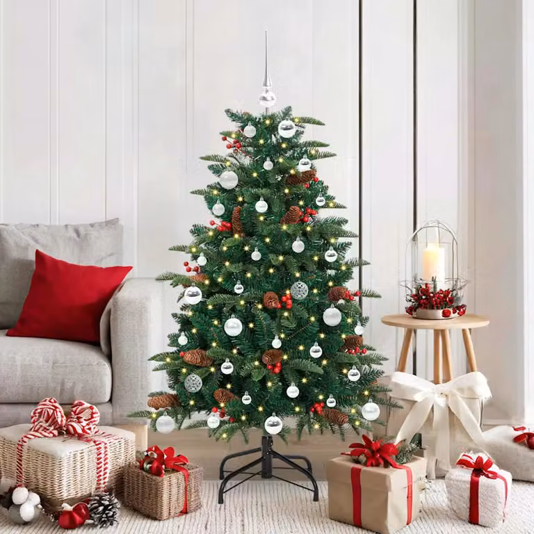 Albero di Natale artificiale verde vidaXL con 150 LED luce bianca calda, Altezza: 150 cm