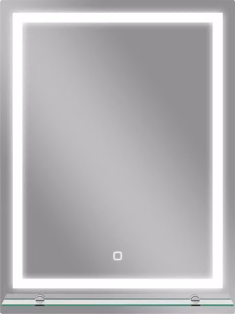 Specchio da bagno Kleankin con 3 colori di luce, ripiano in vetro, funzione memoria e interruttore touch, Argento, L: 60 cm, H: 80 cm