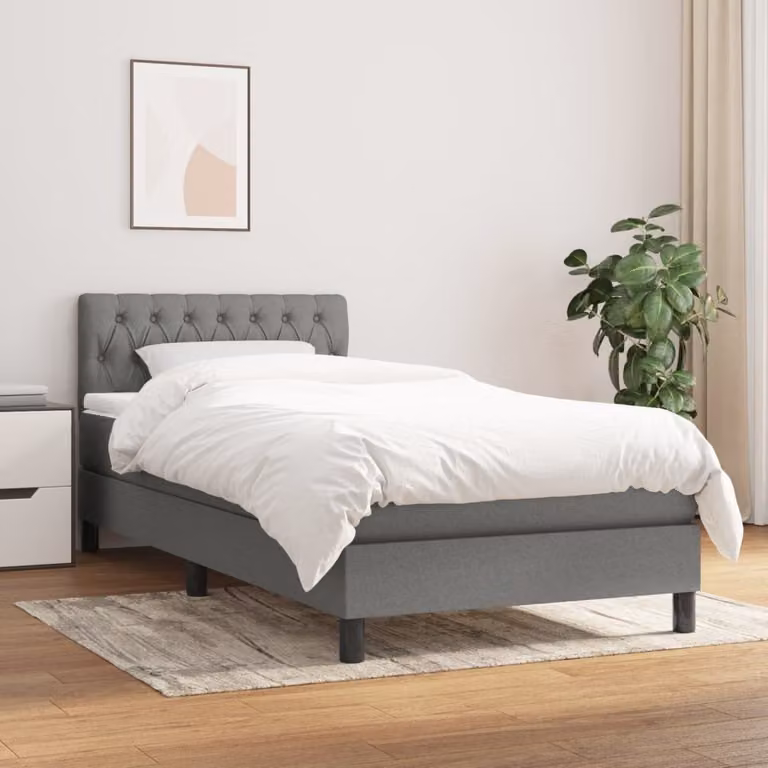 vidaXL Giroletto a Molle Ibrido con Materasso in Tessuto Grigio e Bianco L/P/H: 190 x 90 x 25 cm