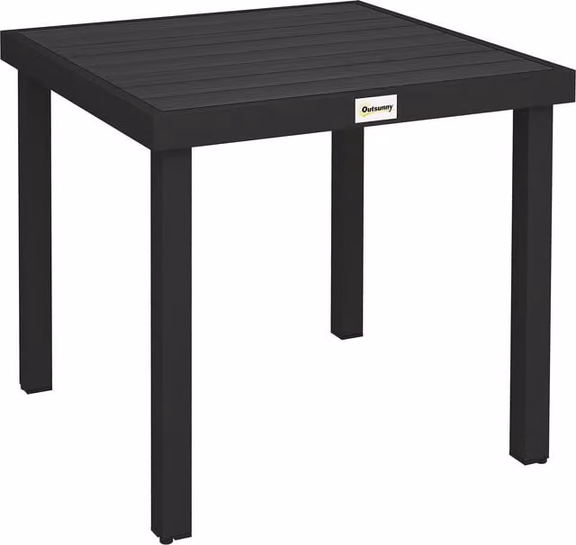 Outsunny Tavolo da Giardino Quadrato per 4 Persone in Alluminio e Plastica, Nero, L 78 x P 78 x H 74 cm