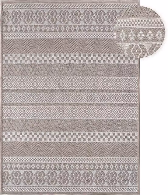 Tappeto Verona beige per interni ed esterni con design geometrico boho, L: 150 cm, P: 80 cm