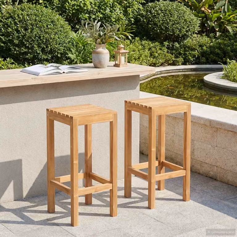 Set di 2 sgabelli da bar vidaXL in legno di teak massiccio naturale marrone per esterno