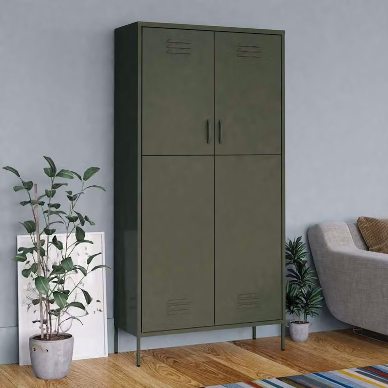 Armadio in metallo vidaXL Verde Oliva con ripiani e appendiabiti L: 90 cm, P: 50 cm, H: 180 cm
