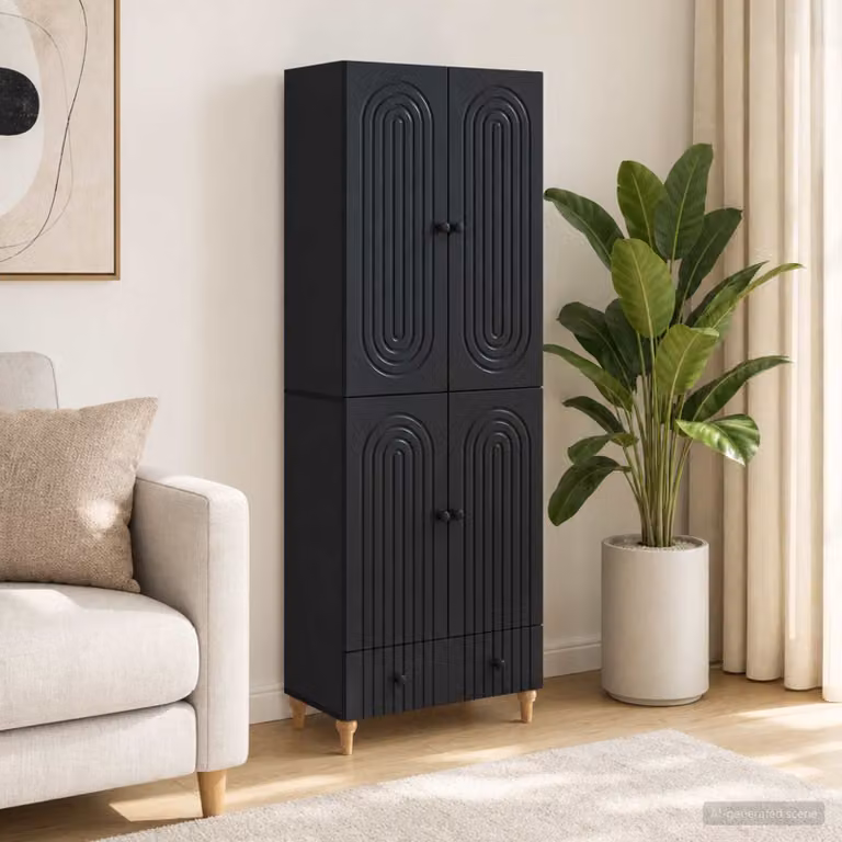Set di 2 armadi moderni vidaXL in MDF nero opaco con ante a battente e ripiani interni