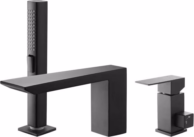 Rubinetto Miscelatore per Vasca da Bagno a Cascata con Doccetta FS10039-MB-G Nero Opaco a Leva Singola