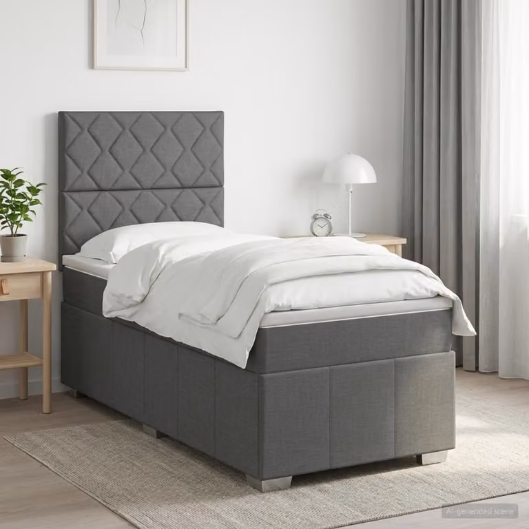 Letto box spring con materasso vidaXL in tessuto Grigio Scuro, L 90 cm x P 190 cm