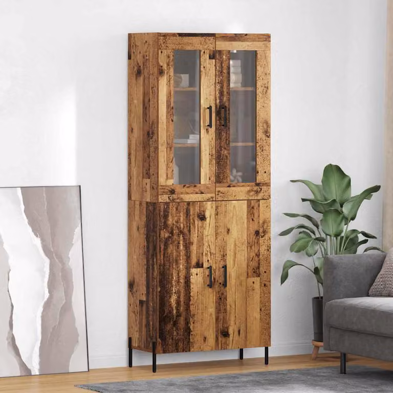 Credenza moderna vidaXL in legno effetto vecchio marrone con ante in vetro, L: 69,5 cm, P: 34 cm, H: 180 cm