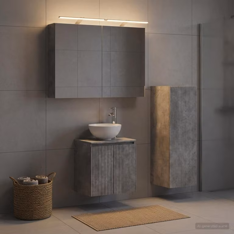 Set di mobili da bagno moderno vidaXL in 4 pezzi grigio con illuminazione LED e specchio