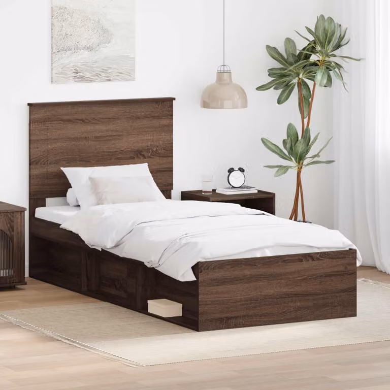 Struttura del letto moderna vidaXL in pino massello e MDF, colore rovere marrone, L/P/H: 200 x 90 cm