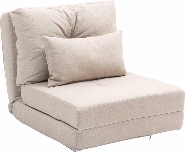 Divano Letto Futon HOMCOM 3 in 1 Pieghevole e Reclinabile in 5 Posizioni con 2 Cuscini, Rivestimento in Lino Beige