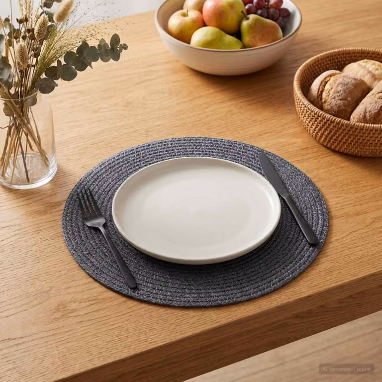 Set di 12 sottobicchieri rotondi vidaXL in juta color grigio scuro stile rustico