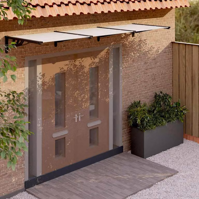 Tettoia per porta vidaXL in policarbonato e alluminio, Nero e Trasparente, L: 358,5 cm, P: 90 cm