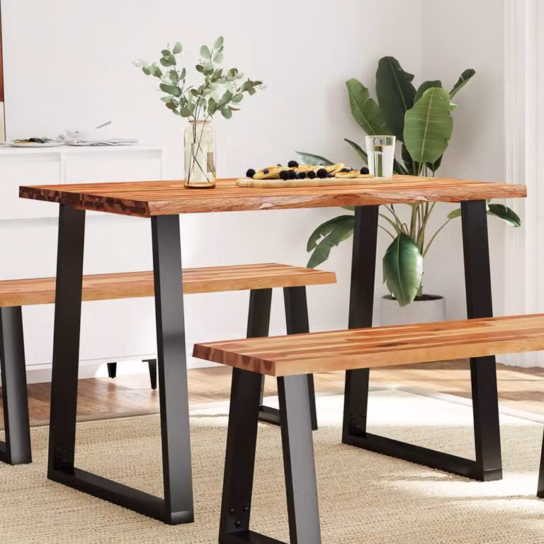 vidaXL Tavolo da Pranzo in Legno di Acacia con Bordi Vivi e Struttura in Metallo, Marrone, L 110 x P 70 x H 75 cm