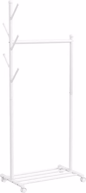 Stender Appendiabiti da Terra HOMCOM con Ruote, 5 Ganci e Ripiano Porta Scarpe, Bianco