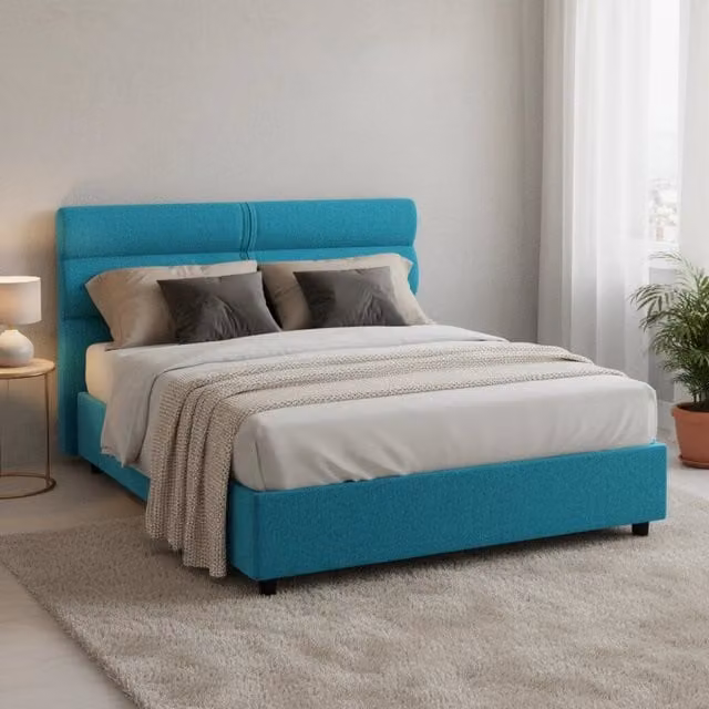 Letto Matrimoniale Moderno DMORA con Struttura a Baldacchino in Tessuto Blu e Nero L/P: 160 x 200 cm