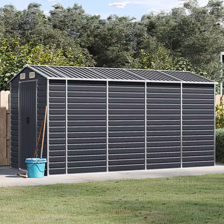 Capanno da Giardino vidaXL in Acciaio Zincato Antracite L/P/H: 191 x 385 x 198 cm