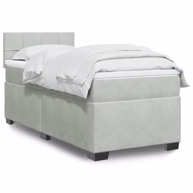 vidaXL Giroletto a Molle Ibrido con Materasso in Velluto Grigio e Bianco L/P/H: 100 x 200 x 5 cm