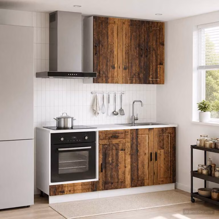 Set Unità Cucina vidaXL PORTO 5 pezzi in Legno Antico Marrone con Ante a Battente e Cassetti