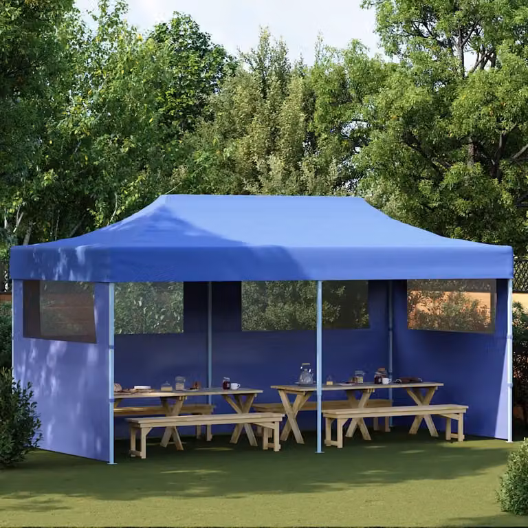 vidaXL Tenda per Feste Pop-up Pieghevole Blu con Finestra in Poliestere e Acciaio L: 6 m, P: 3 m, H: 2,91 m